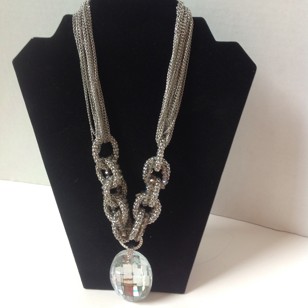 Silver Rhinestone Crystal Necklace Bead Chainlink